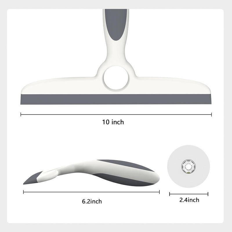EHOMGUI Shower Squeegee for Glass Doors & Walls - 10" Squeegee with Adhesive Hook - Pack of 2/Gray - Image 3